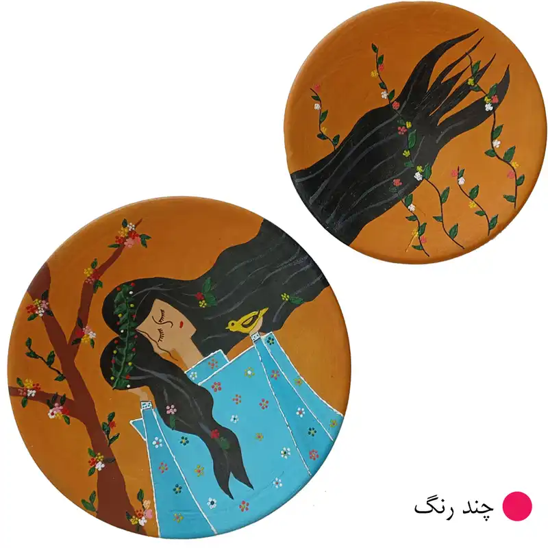 بشقاب دیوارکوب سفالی مدل گیسو پریشان بسته 2 عددی