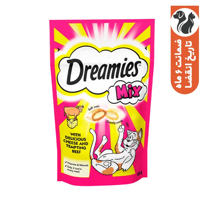 غذای تشویقی گربه دریمیز مدل گوشت گاو و پنیر وزن 60 گرم