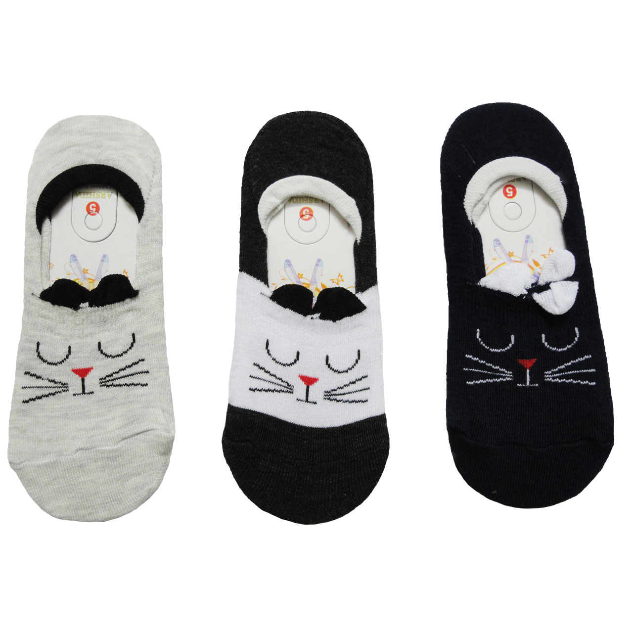 جوراب بچگانه آرشیدا طرح گربه مدل pad1 مجموعه 3 عددی