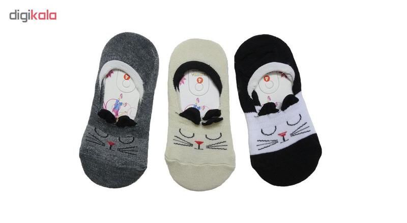 جوراب بچگانه آرشیدا طرح گربه مدل pad4 مجموعه 3 عددی