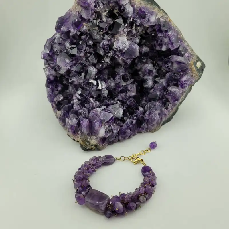 دستبند زنانه مدل سنگ آمیتیست بافت کد 66