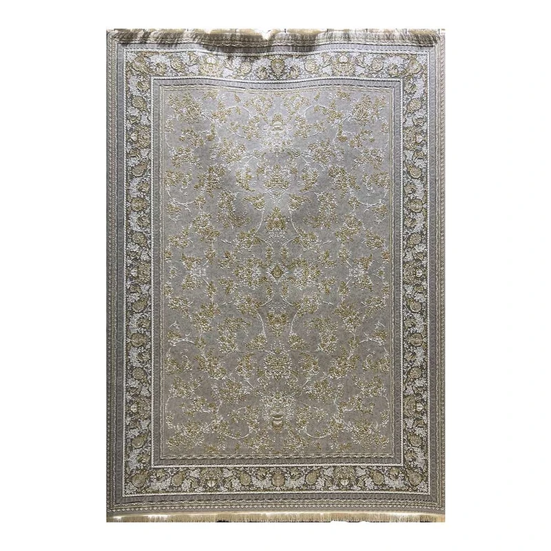 فرش ماشینی 1200 شانه زمینه نقره‌ای حاشیه نقره ای مدل 1227 نگین مشهد