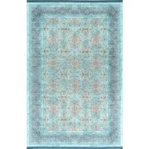 فرش ماشینی 1200 شانه محتشم زمینه فیروزه ای حاشیه فیروزه ای مدل وینا فیروزه ای کد 401410