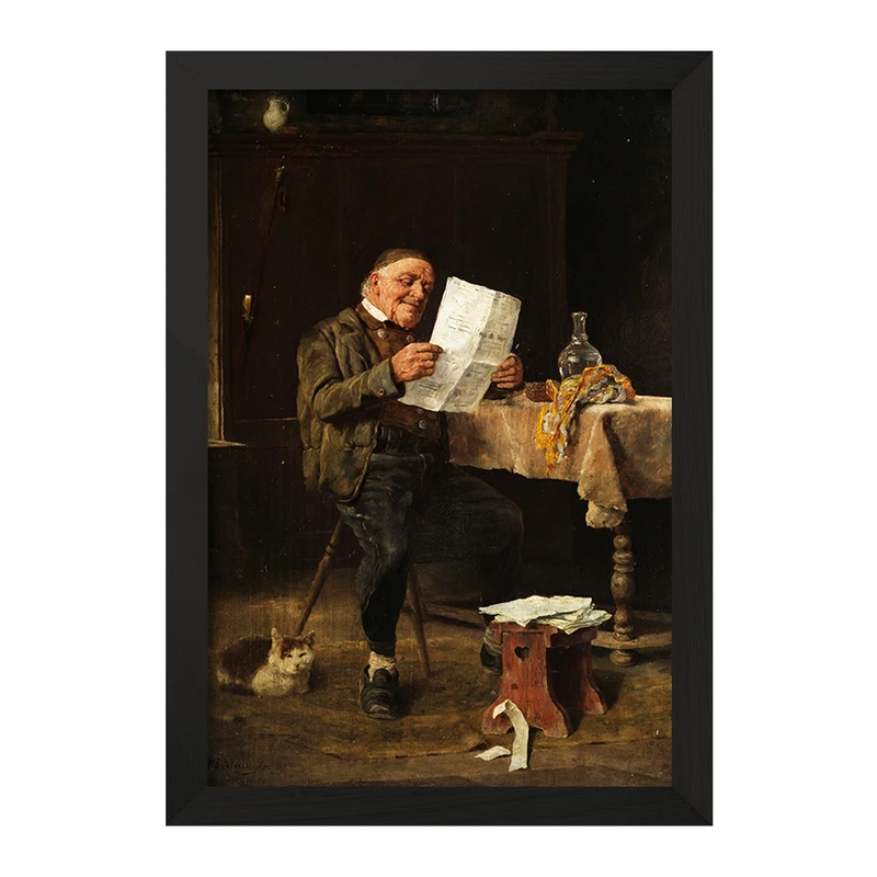 تابلو خندالو مدل نقاشی خواندن روزنامه اثر فلیکس شلزینگر کد F12308