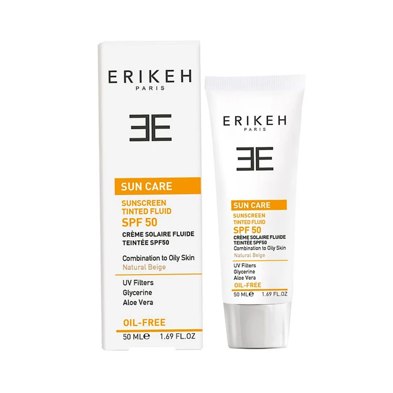 فلوئید ضد آفتاب اریکه مدل natural beige حجم 50 میلی‌لیتر با SPF 50، فاقد چربی و مناسب پوست چرب