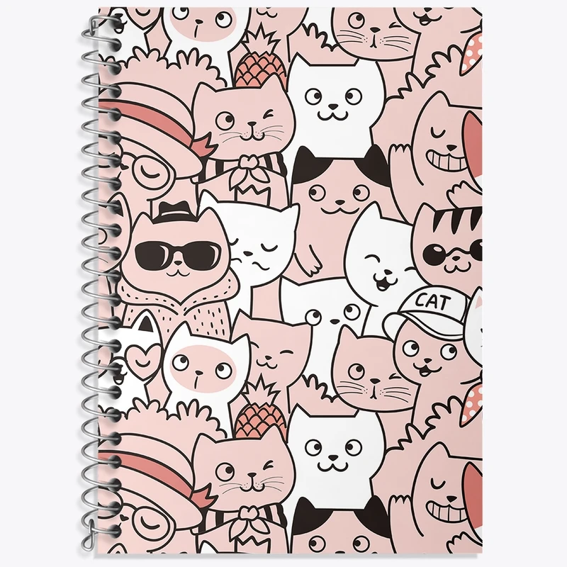 دفتر زبان 50 برگ خندالو مدل دو خط طرح پترن گربه کد N167