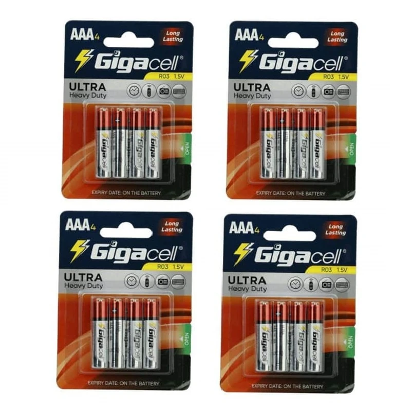 باتری نیم قلمی گیگاسل مدل Ultra Heavy Duty R03 بسته 16 عدد