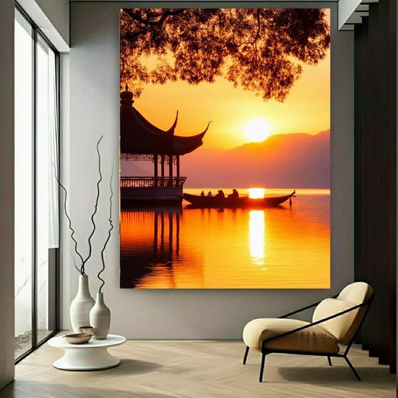  تابلو بوم طرح مخمل رودخانه مدل غروب آفتاب کد GR1726