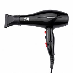 سشوار حرفه ای مکس پرو مدل 8889، با موتور DC، توان 9000 وات، وزن 650 گرم، تنظیم دما در سه حالت و تنظیم سرعت در دو حالت، همراه با متمرکزکننده باریک