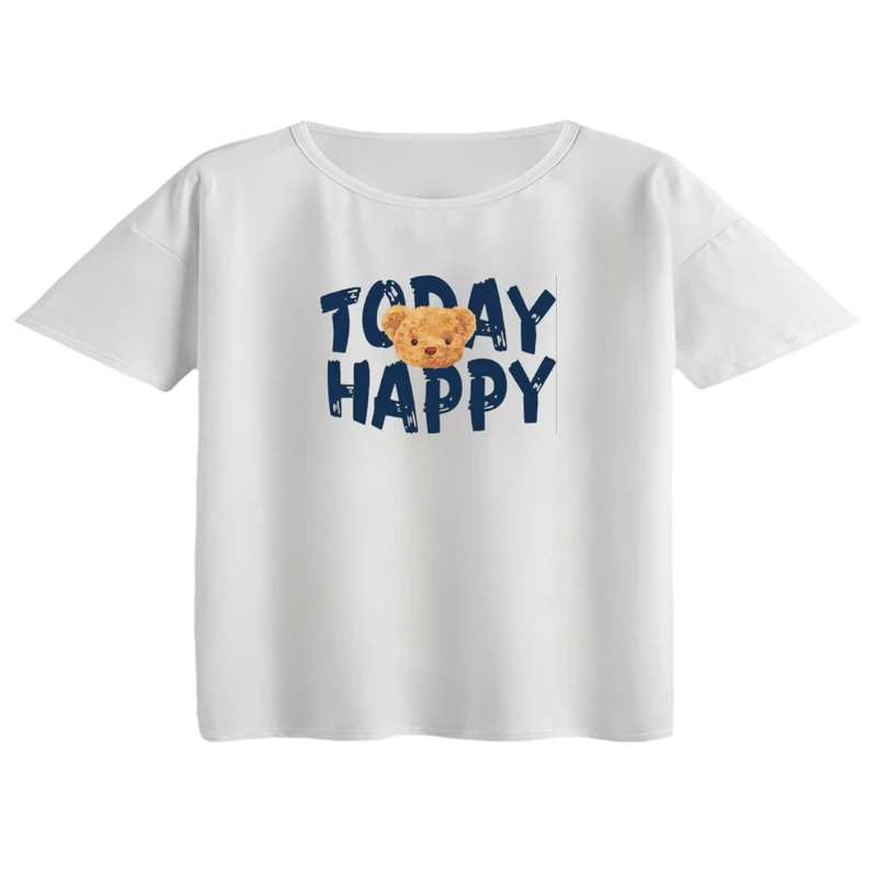 کراپ تی‌شرت آستین کوتاه زنانه مدل تدی خوشحال