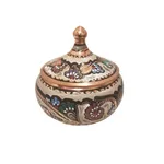 قندان میناکاری مسی طرح  شکم دار درب دار کد 187