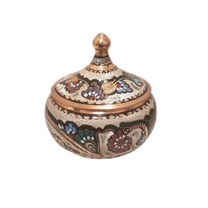 قندان میناکاری مسی طرح  شکم دار درب دار کد 187