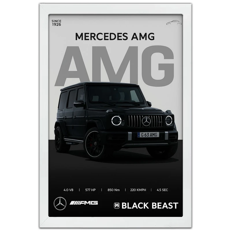 تابلو بکلیت طرح ماشین و خودرو مرسدس بنز Mercedes-Benz G-Class G63 AMG مدل W-po1922 فریم سفید