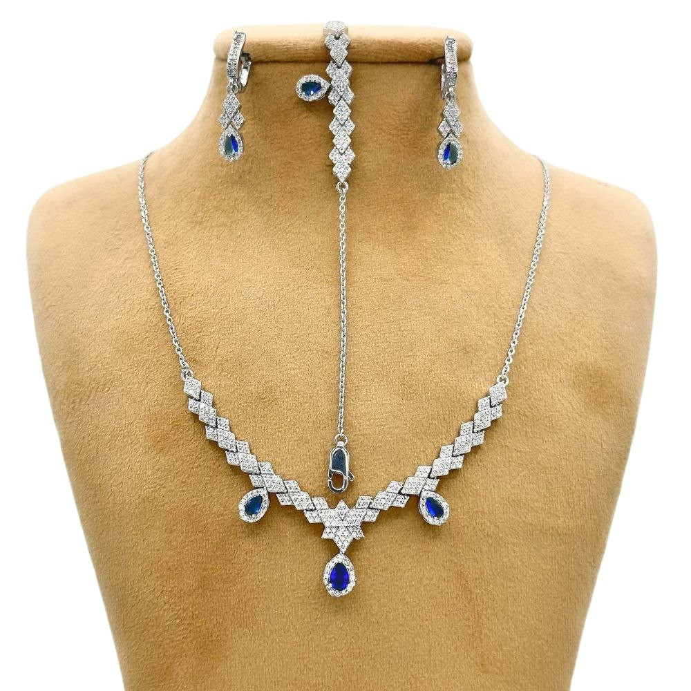 نیم ست نقره زنانه مدل یاقوت کبود