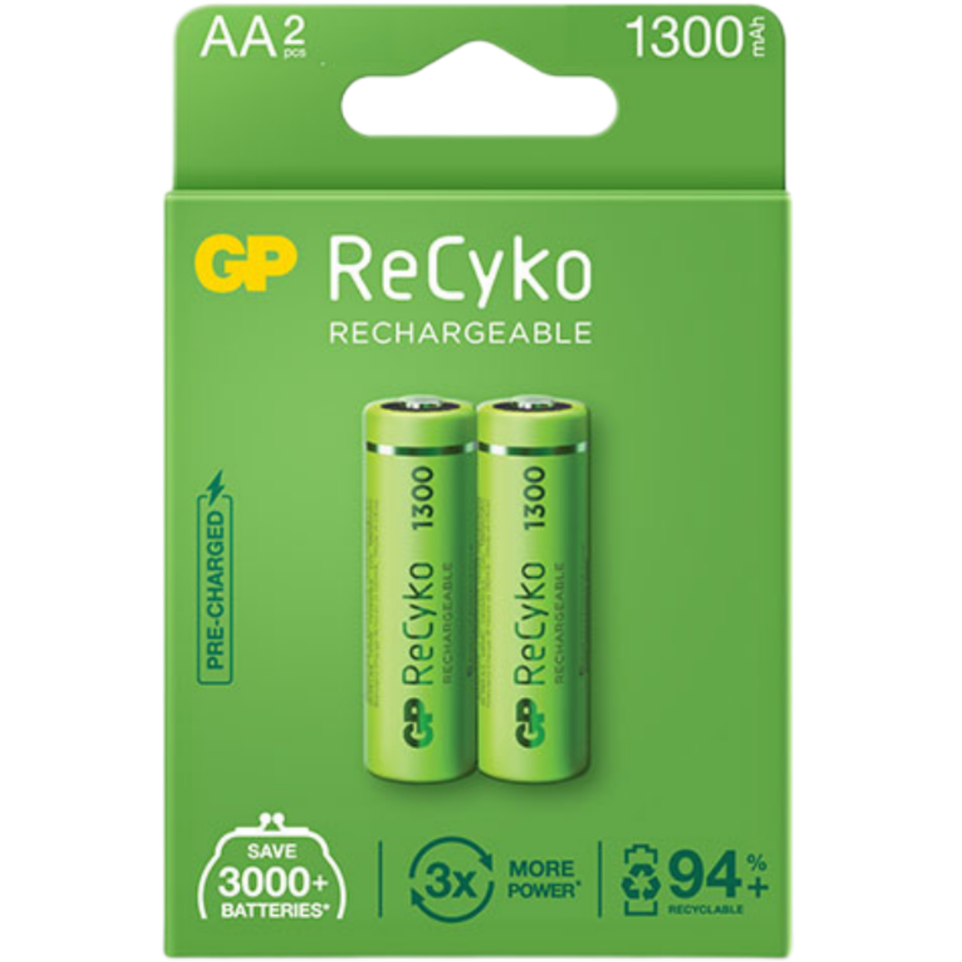 باتری قلمی قابل شارژ جی پی مدل Rechargeable Recyko 1300 بسته دو عددی