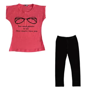 ست تی شرت آستین کوتاه و شلوار دخترانه مدل 2060