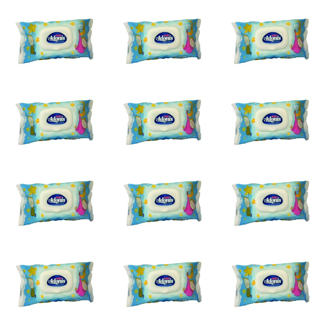 دستمال مرطوب کودک آدونیس مدل new دوازده بسته 120 عددی