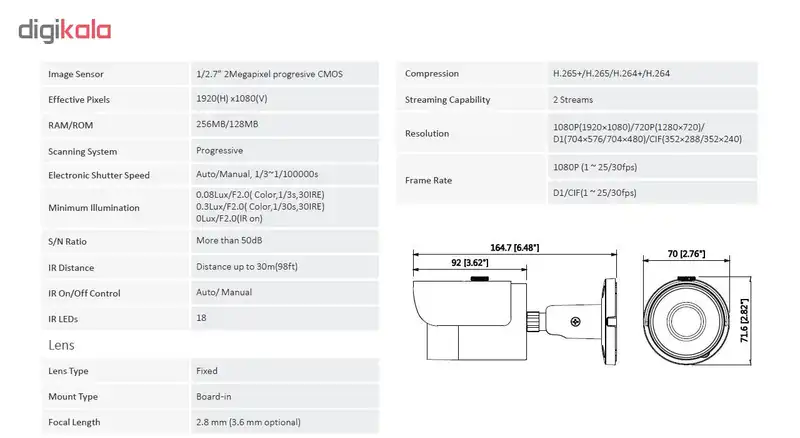 دوربین مداربسته تحت شبکه داهوا مدل DH-IPC-HFW1230SP