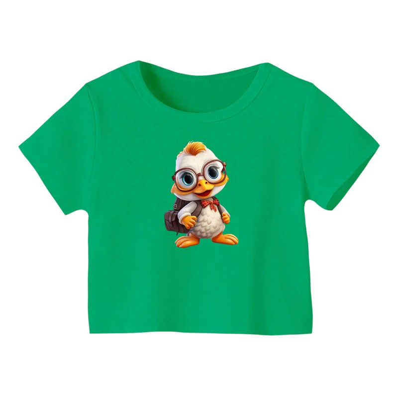 کراپ‌ تی‌شرت آستین کوتاه زنانه مدل اردک کد 02