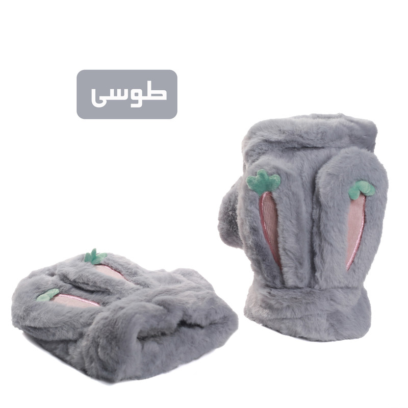 دستکش دخترانه مدل فانتزی پولیشی طرح خرگوش و هویج کد 9150009