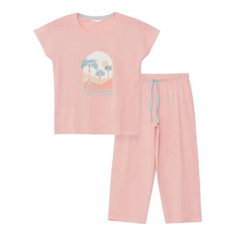 ست تی شرت آستین کوتاه و شلوار راحتی زنانه ال سی وایکیکی مدل تمام پنبه هاوایی