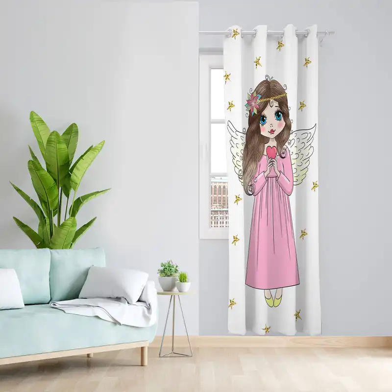 پرده مدل اتاق کودک مخمل پانچی طرح دخترانه کد 4798a سایز 140x280 سانتی متر