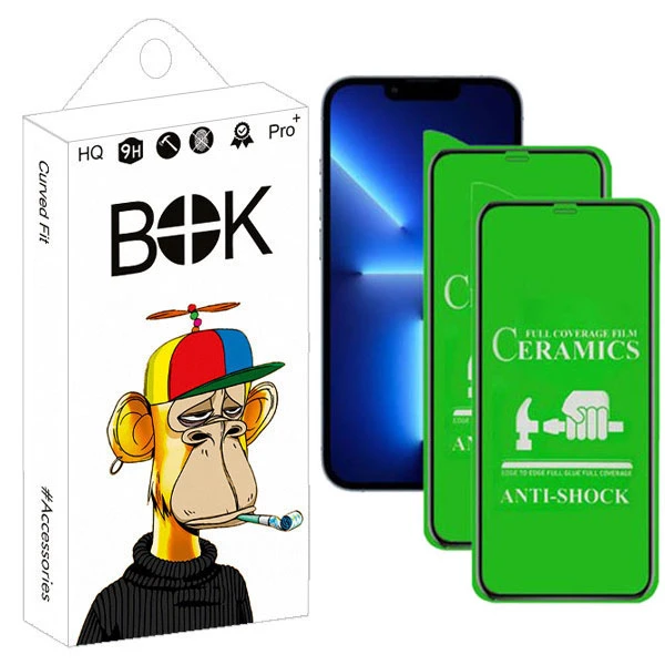 محافظ صفحه نمایش موبایل بوک مدل HD+ مناسب برای گوشی موبایل اپل IPHONE 13promax بسته دو عددی