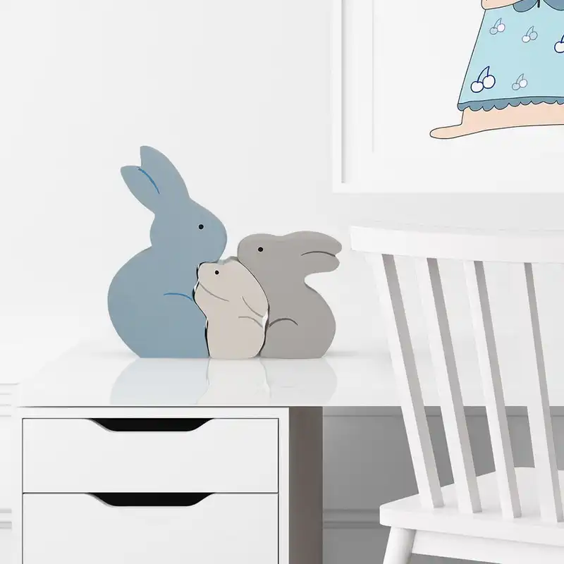 اسباب بازی چوبی طرح پازل خانواده خرگوش مدل MKT26-F مجموعه 3 عددی