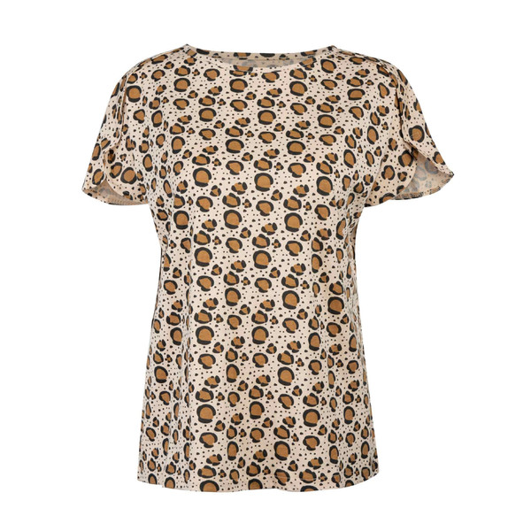 تی شرت آستین کوتاه زنانه جوتی جینز مدل پلنگی کد 1551349 رنگ قهوه‌ای