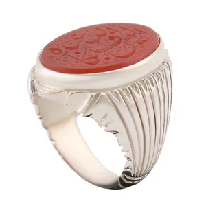 انگشتر نقره مردانه بازرگانی میلادی مدل رکاب دست ساز استاد غفار خطاطی سنگ کد AM_2749