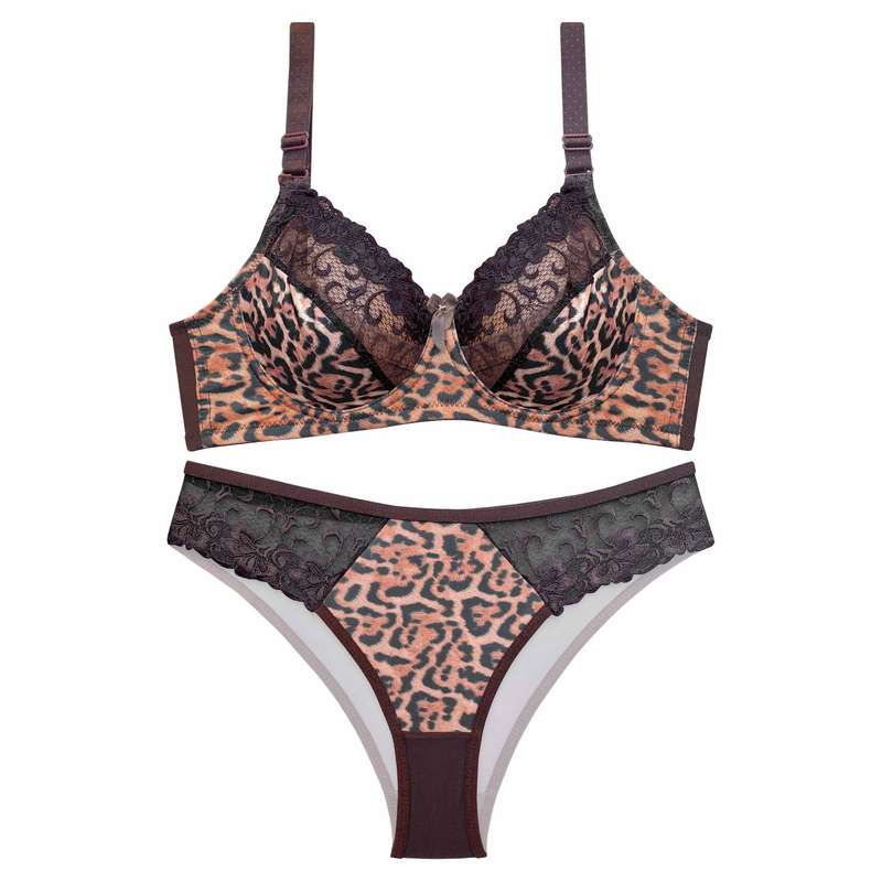 ست شورت و سوتین زنانه نوشه پوش کد 251002 طرح پلنگی رنگ قهوه‌ای