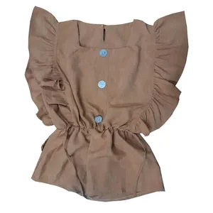 بلوز آستین کوتاه زنانه مدل چیندار رنگ نسکافه ای