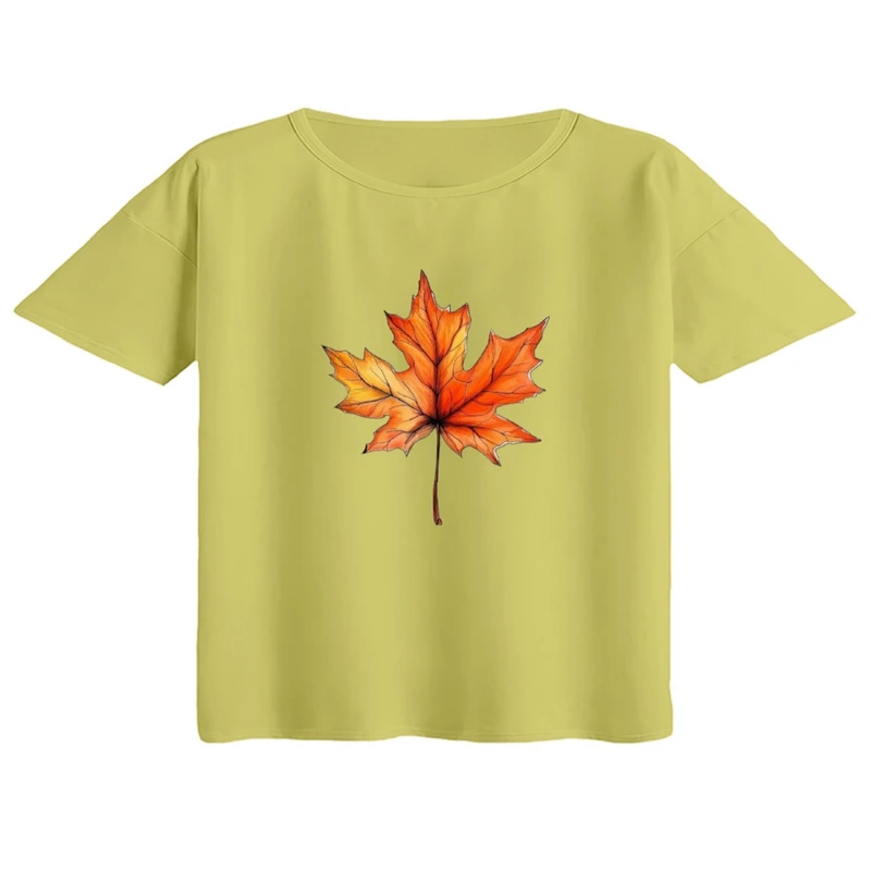 کراپ تی‌شرت آستین کوتاه زنانه مدل برگ پاییز