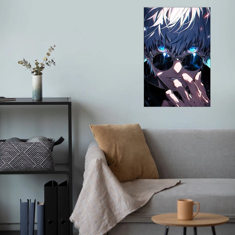پوستر گوفی مدل گوجو ساتورو عینکی خفن و با جذبه انیمه جوجوتسو کایسن طرح Gojo Saturo Jujutsu Kaisen Anime کد GLAS45