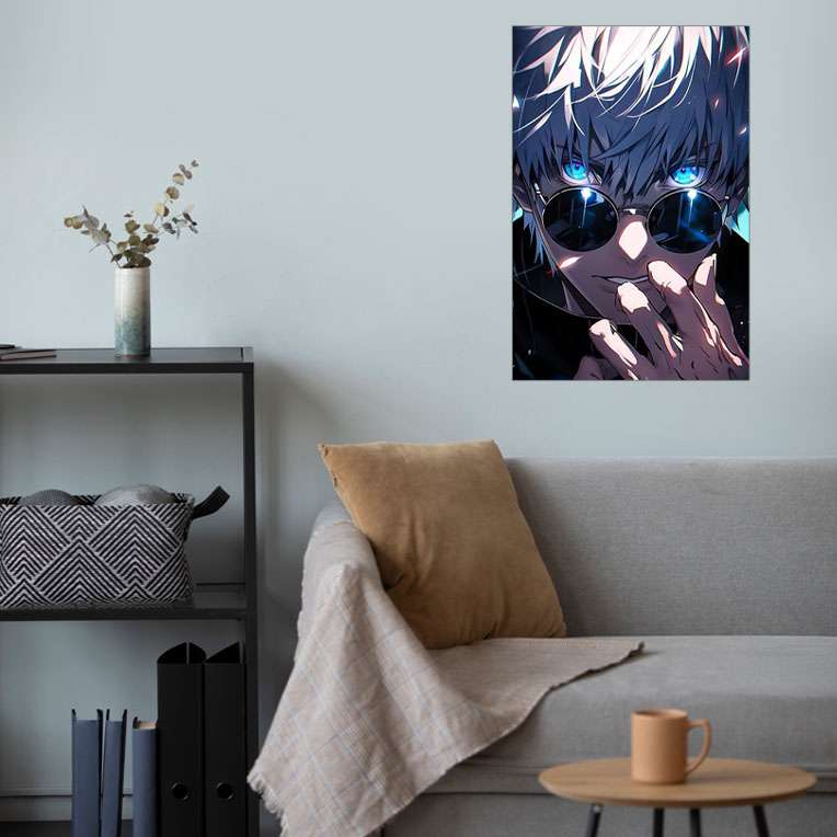 پوستر گوفی مدل گوجو ساتورو عینکی خفن و با جذبه انیمه جوجوتسو کایسن طرح Gojo Saturo Jujutsu Kaisen Anime کد GLAS45
