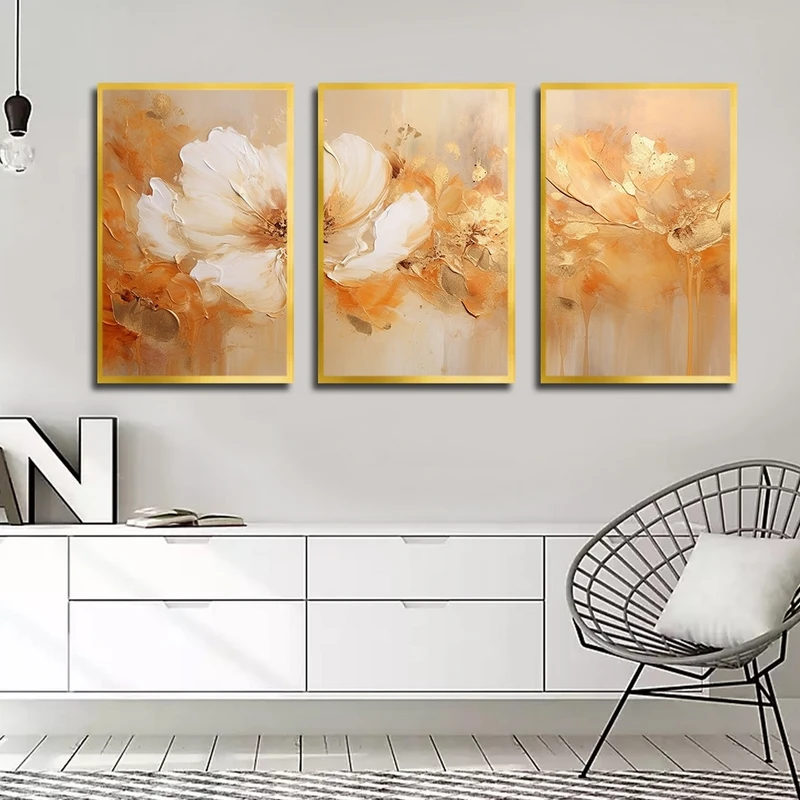 تابلو بکلیت طرح نقاشی رنگ روغن گل مدل T-2436 مجموعه 3 عددی