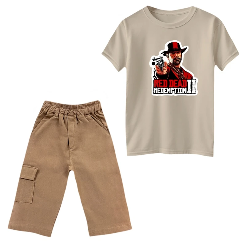 ست تی‌شرت و شلوارک پسرانه مدل red dead 2