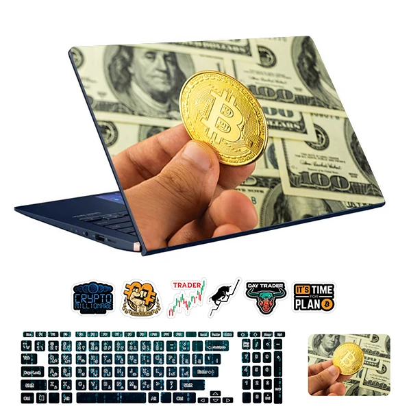 استیکر لپ تاپ توییجین و موییجین طرح Bitcoin کد 39 مناسب برای لپ تاپ 15.6 اینچ به همراه برچسب حروف فارسی کیبورد