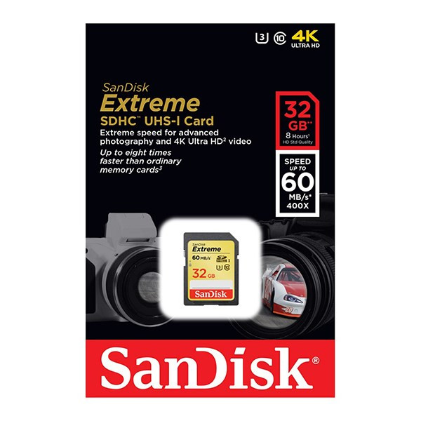 تصویر کارت حافظه SDHC سن دیسک مدل Extreme کلاس 10 استاندارد UHS-I U1 سرعت 400X 60MBps ظرفیت 32 گیگابایت
