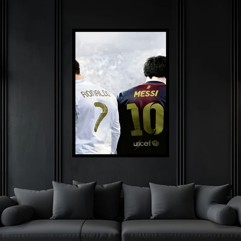 تابلو بکلیت طرح ورزشی بازیکن فوتبال مسی رونالدو مدل B-bu7127 فریم مشکی