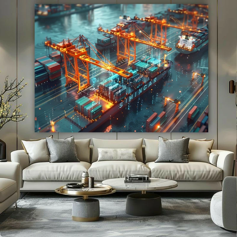 پوستر پارچه ای طرح مخمل کشتی باری مدل جرثقیل و تکنولوژی کد BK22836