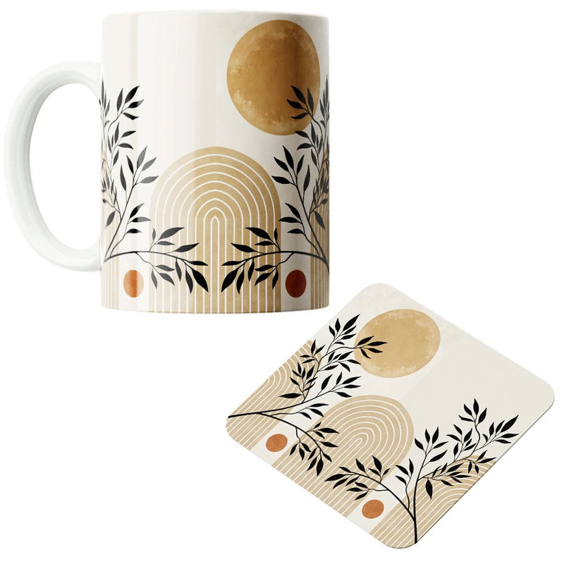 ماگ پاد آفرین مدل گل مینیمال کد z403 به همراه زیر لیوانی