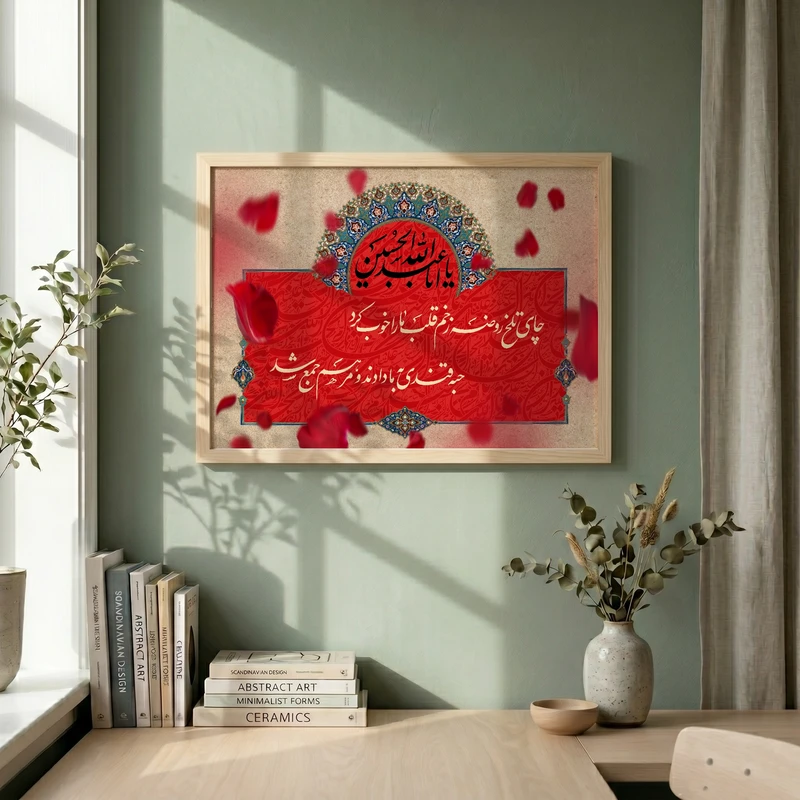 تابلو طرح چای تلخ روضه مدل G15368 فریم کرم روشن
