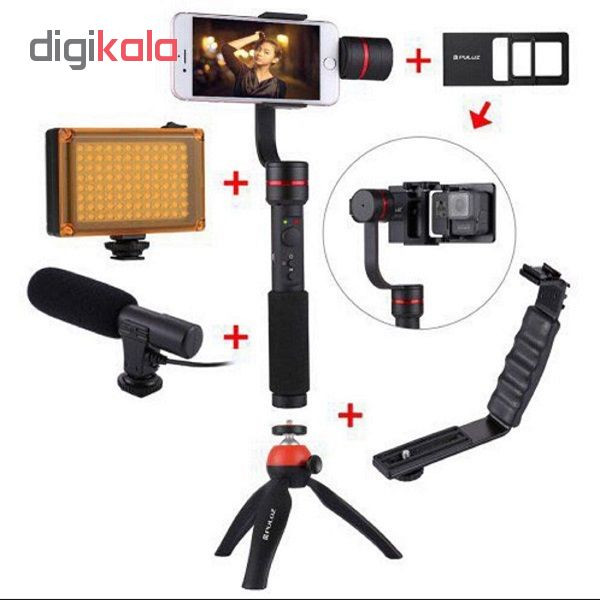 دسته فیلم برداری پلوز مدل G1 Stabilizer همراه با فلاش و میکرفون و هولدر دوربین گوپرو مناسب برای دوربین ورزشی گوپرو