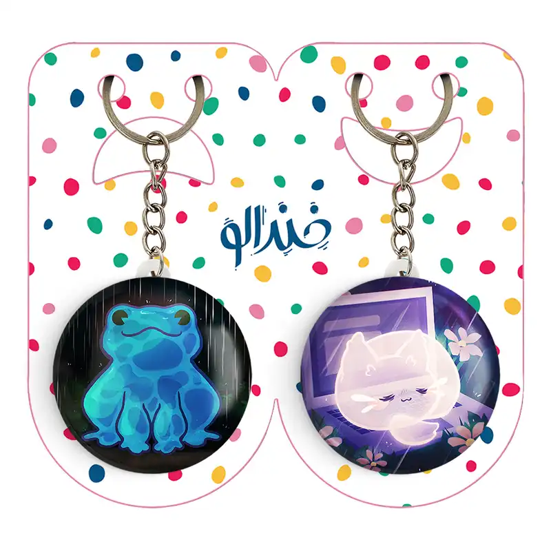 جاکلیدی خندالو مدل گربه و قورباغه حیوانات بامزه کد 2105121044 مجموعه 2 عددی