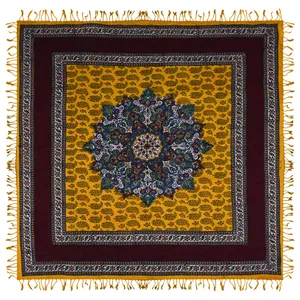 پارچه قلمکار نرگس‌ خانی اعلا طرح ترنج و بته حاشیه دار سایز 100 × 100 سانتی‌متر مدل 00- 26