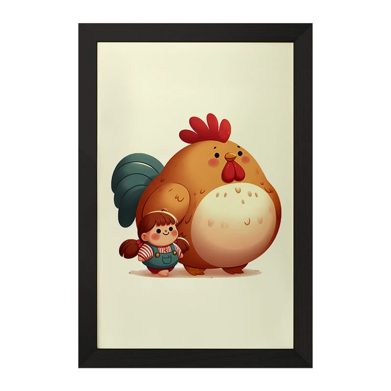 تابلو خندالو مدل دختر و خروس کیوت کد F6134