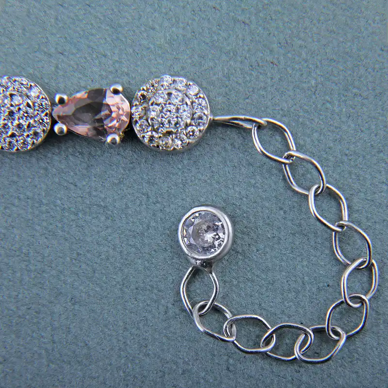 دستبند نقره زنانه مدل سنگ الکساندریت نگین برلیان بدون ریزش آبکاری رادیوم کد DP_799