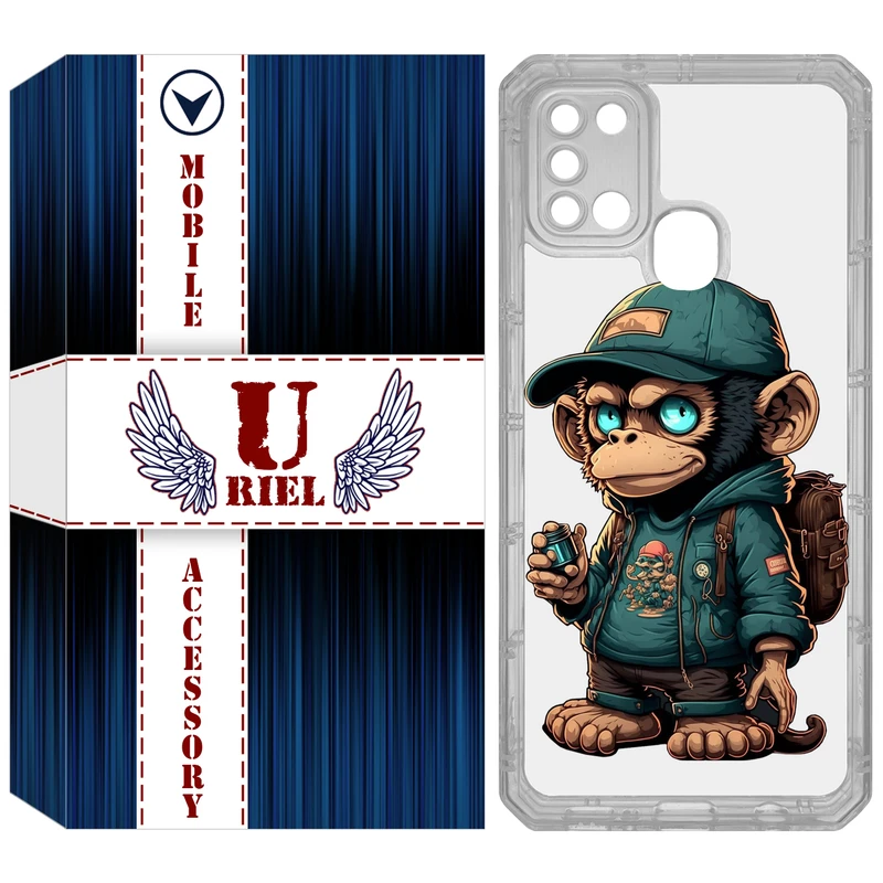 کاور یوریل مدل Clear کد 36 طرح میمون مناسب برای گوشی موبایل سامسونگ Galaxy A21S