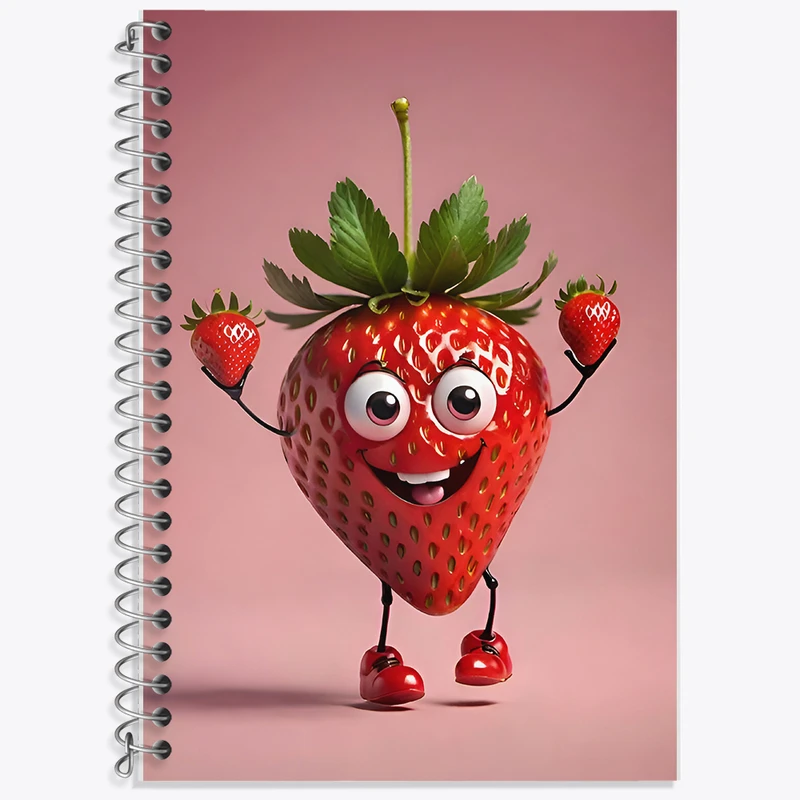 دفتر زبان 50 برگ خندالو مدل دو خط طرح توت فرنگی بامزه کد F7509